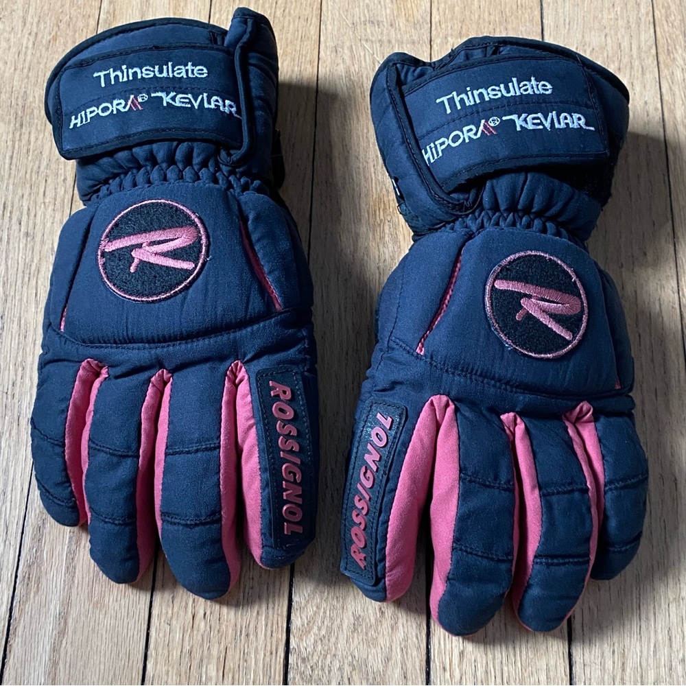 Rossignol Ski Gloves Winter Women’s L Black Pink Lined Thinsulate Outdoor Logo